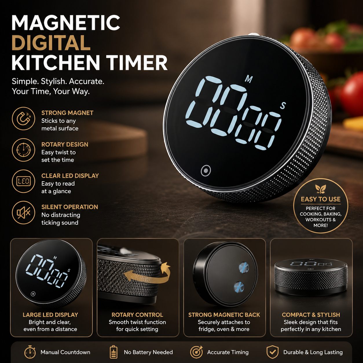 Magnetic Digital Kitchen Timer - VivyBox