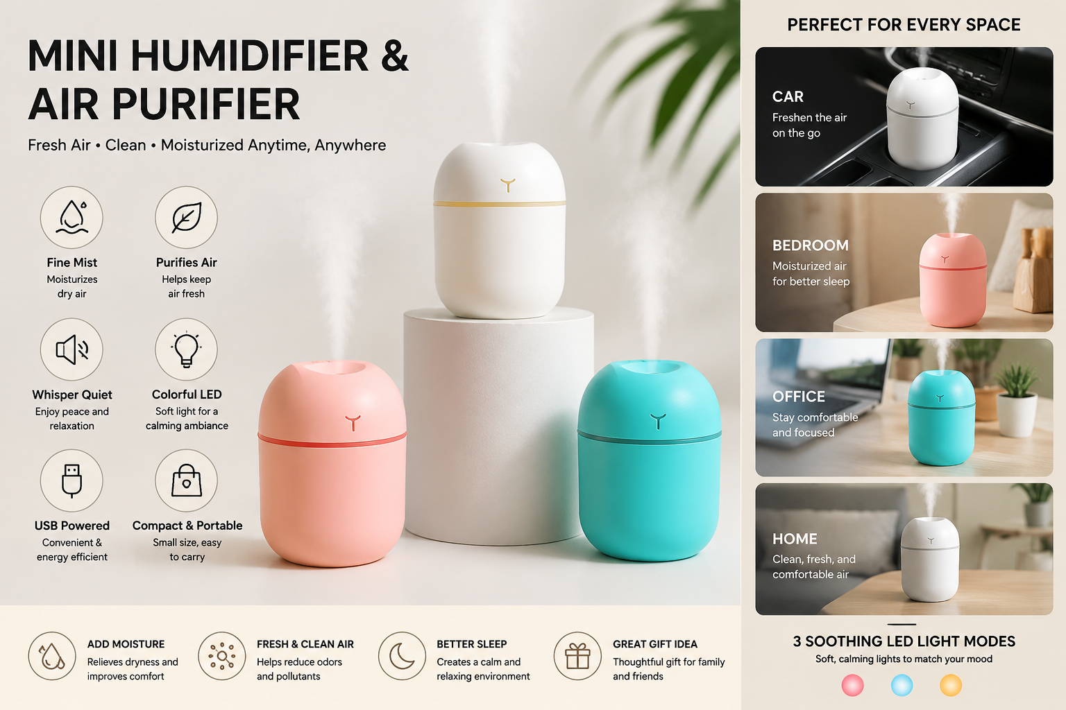 Mini Humidifier & Air Purifier - VivyBox